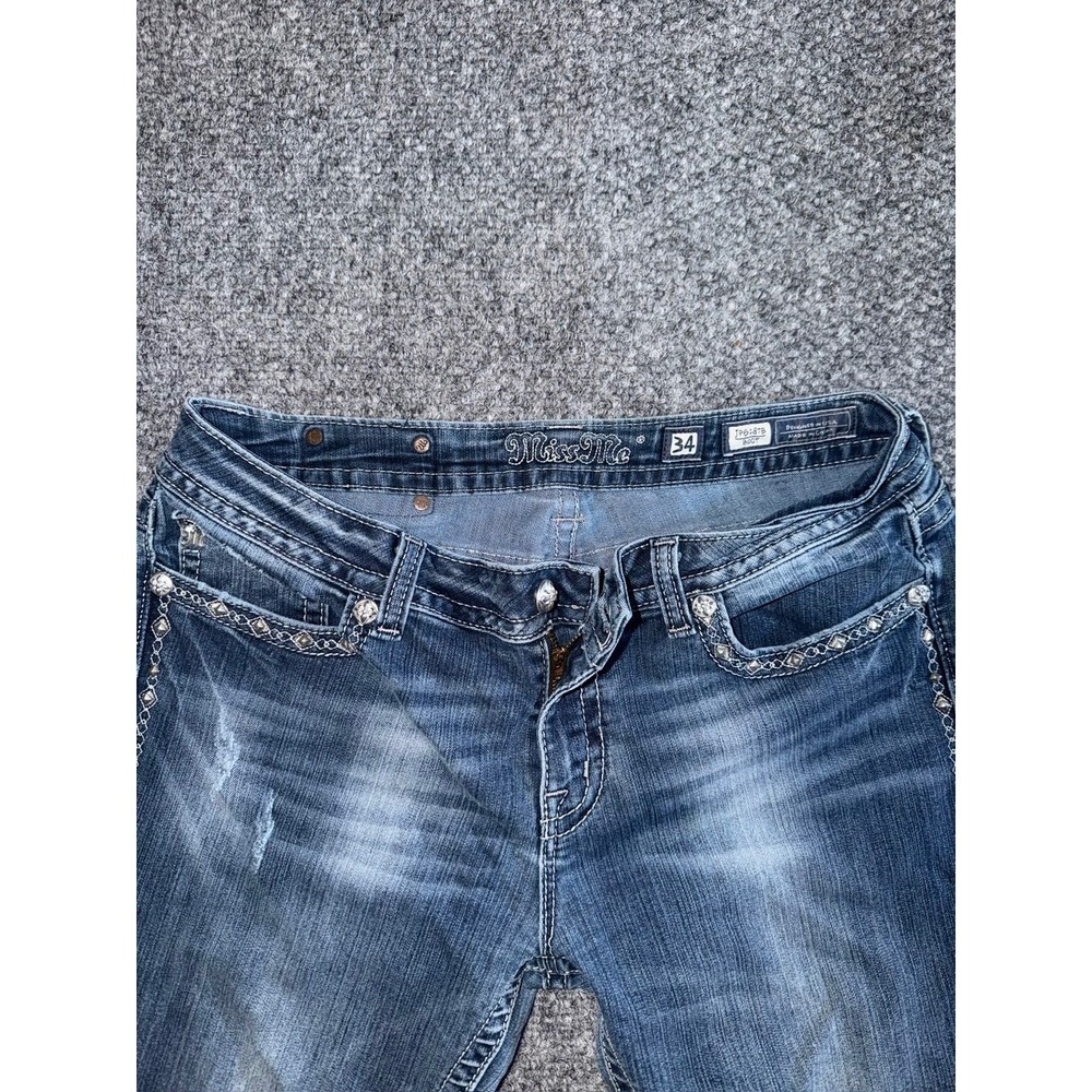 Miss Me JP6187B Boot Cut Womens Jeans Embroidered Cross and Rhinestones Size 34 - Picture 2 of 12